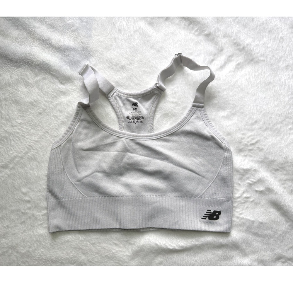 New Balance Women White Seamless Racerback Sports Bra Medium Impact Adjustable M